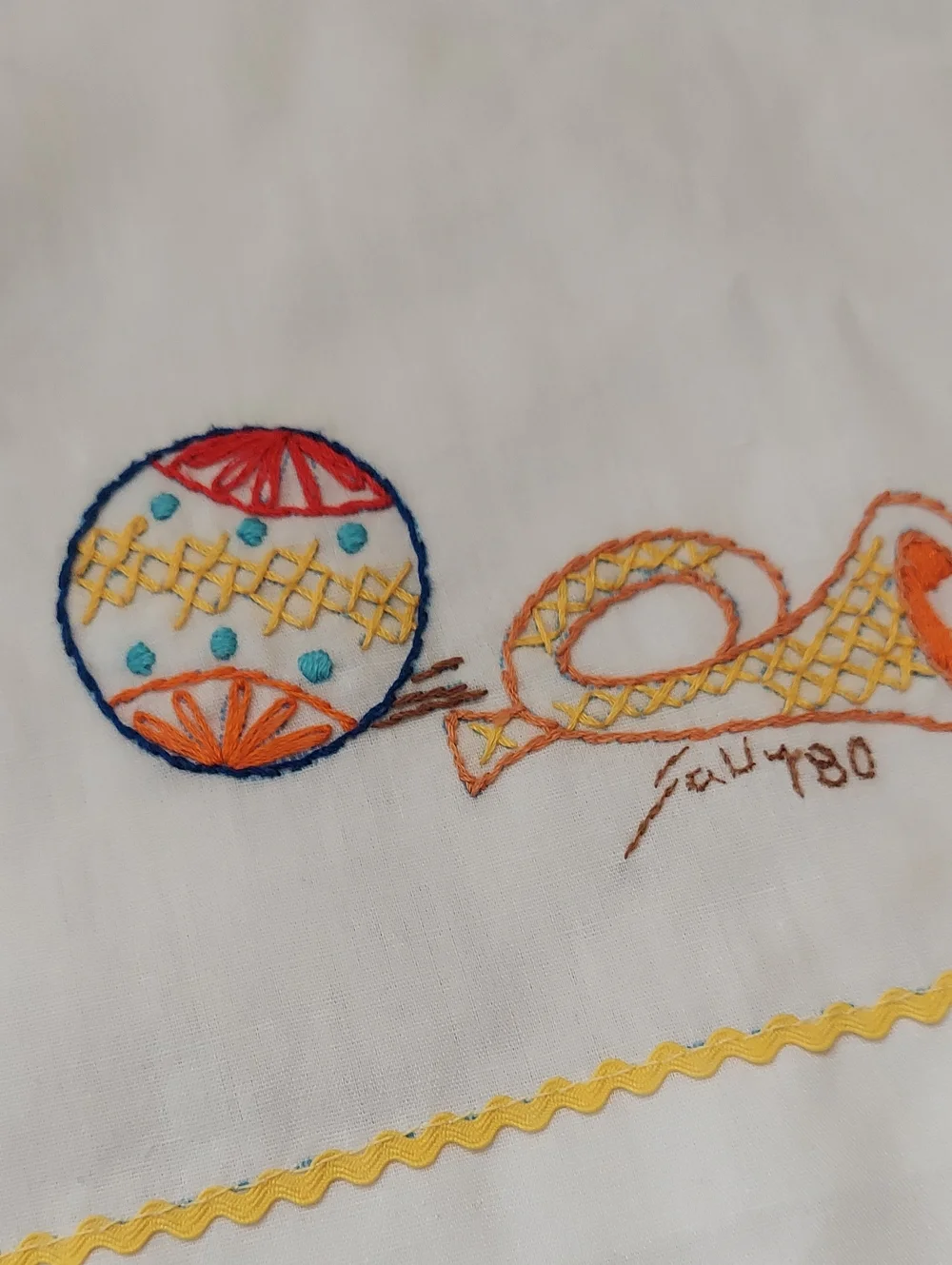 Playthings’ Crib Sheet Hand Embroidery from Bucilla Pattern  Vintage Clown Toys